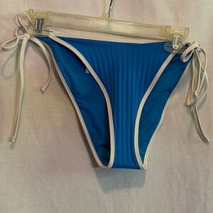 AA-116 Aerie NWT Cheekiest Blue & White Ribbed Side Tie Bikini‎ Bottoms Size XL